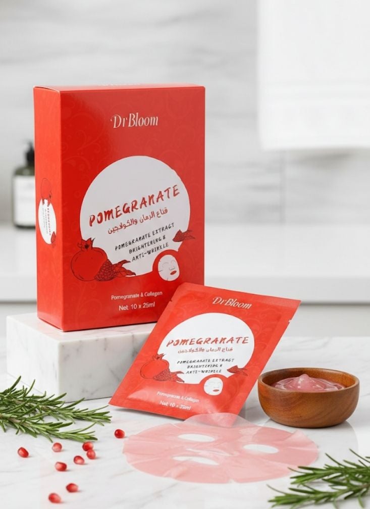 دكتور يلوم  قناع الوجه الورقي بالرمان من دكتور بلوم مع الكولاجين - عبوة أقنعة للوجه لتفتيح البشرة ومكافحة التجاعيد - Image 2